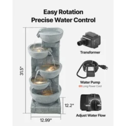 VEVOR Outdoor Water Fountain, 31.5 In Height Fountain And Waterfall, 5-Tier Floor Standing Bowl-Shaped Cascading Fountains With Light And Pump, Gray -Vevor GUEST 7057f75e 4767 4795 842c 695254bf1fe2