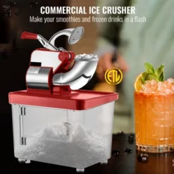 VEVOR 110V Commercial Ice Crusher 440LBS/H, ETL Approved 300W Electric Snow Cone Machine With Dual Blades, Stainless Steel Shaved Ice Machine, Red
