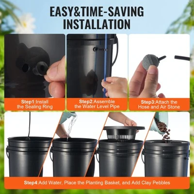 VEVOR DWC Hydroponics Grow System, Hydroponic Growing System With Top Drip Kit, Deep Water Culture 5-Gallon 2 Buckets, With Air Pump, Black 4 VEVOR DWC Hydroponics Grow System, Hydroponic Growing System With Top Drip Kit, Deep Water Culture 5-Gallon 2 Buckets, With Air Pump, Black - Image 4