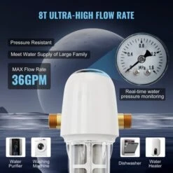 VEVOR Spin Down Filter, 40 Micron Whole House Sediment Filter For Well Water, 1" MNPT + 3/4" FNPT, 8 T/H High Flow Rate, White -Vevor GUEST 7189b8f2 44a1 4ea0 88ba 7d9e4aafe6cb