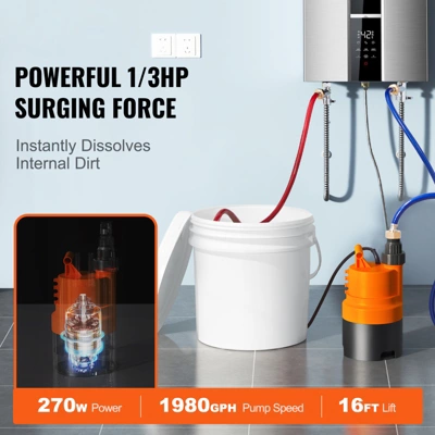 VEVOR Tankless Water Heater Flushing Kit, Includes Efficient Pump & 3.7 Gallon Pail & 2 Hoses, Wrench And Adapter For Quick Install, Orange 6 VEVOR Tankless Water Heater Flushing Kit, Includes Efficient Pump & 3.7 Gallon Pail & 2 Hoses, Wrench And Adapter For Quick Install, Orange - Image 6