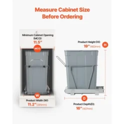 VEVOR Pullout Trash Can For Kitchen Cabinets, 35 QT Garbage Waste Recycling Bin, Under Mount Waste Container, Gray -Vevor GUEST 71f812de b26a 4321 ab6f 69f46c641866