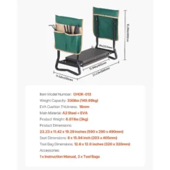 VEVOR Garden Kneeler And Seat, 8 In Wide Kneeling Pad, Heavy Duty Garden Kneeling Stool, Folding Garden Seat With 2 Tool Bags, Black&Green -Vevor GUEST 726e0b5c 7e35 4ab8 84e4 2bc8d7745989