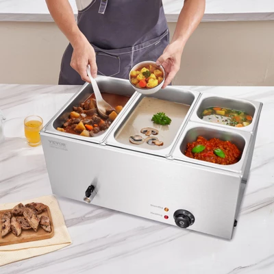 VEVOR 4-Pan Commercial Food Warmer, 16.4QT Electric Steam Table, 1200W Professional Countertop Stainless Steel Buffet Bain Marie 1 VEVOR 4-Pan Commercial Food Warmer, 16.4QT Electric Steam Table, 1200W Professional Countertop Stainless Steel Buffet Bain Marie