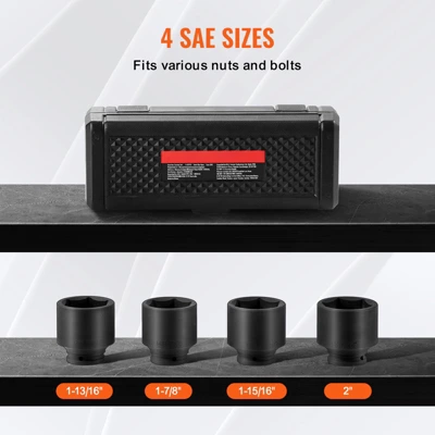 VEVOR Axle Nut Impact Socket Set, 1/2" Drive 6-Point 4-Piece SAE Spindle Nut Socket Set, CR-MO Heat Treated Large Socket Set With Storage Case Black 3 VEVOR Axle Nut Impact Socket Set, 1/2" Drive 6-Point 4-Piece SAE Spindle Nut Socket Set, CR-MO Heat Treated Large Socket Set With Storage Case Black - Image 3