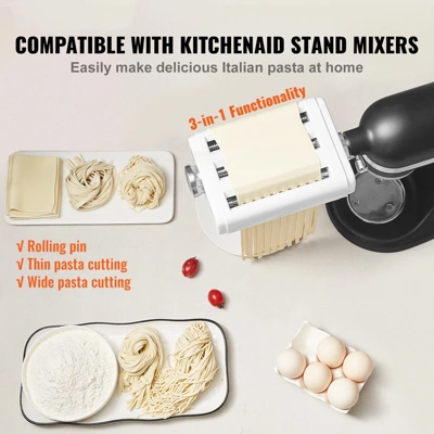 VEVOR Pasta Attachment For KitchenAid Stand Mixer, 3-IN-1 Stainless Steel Pasta Roller Cutter Set Including Pasta Sheet Roller 2 VEVOR Pasta Attachment For KitchenAid Stand Mixer, 3-IN-1 Stainless Steel Pasta Roller Cutter Set Including Pasta Sheet Roller - Image 2