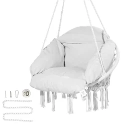 VEVOR Hanging Hammock Swing Chair, Macramé Hanging Chair With Cushion And Mounting Hardware, Cotton Rope Swing Chair, 264 Lbs Capacity, White -Vevor GUEST 73828639 50b0 46f3 b489 3a726b956d5b