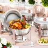 VEVOR Chafing Dish Buffet Set, 5 Qt 4 Pack, Stainless Steel Chafer With 4 Full Size Pans, Round Catering Warmer Server With Lid Water Pan,Rose Gold