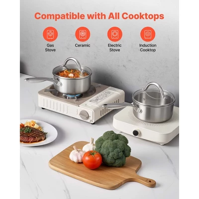 VEVOR 1.5 QT Saucepan, Stainless Steel Saucepan With Glass Lid, Multipurpose Nonstick Stainless Steel Small Cooking Sauce Pot, Silver 5 VEVOR 1.5 QT Saucepan, Stainless Steel Saucepan With Glass Lid, Multipurpose Nonstick Stainless Steel Small Cooking Sauce Pot, Silver - Image 5