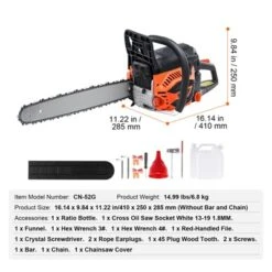 VEVOR Gas Chainsaw, 52CC 18" 2.55HP, Gasoline Powered Chain Saw, Handheld Cordless Petrol Chainsaws For Tree Wood Branch Cutting, Orange -Vevor GUEST 746843e3 396f 474e 8eb1 3895ed43d71d