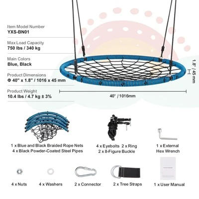 VEVOR Spider Web Saucer Swing, 40 Inch Round Swings For Kids Outdoor, 750lbs Weight Capacity Saucer Tree Swing, Stable Woven Rope Swing Seat 7 VEVOR Spider Web Saucer Swing, 40 Inch Round Swings For Kids Outdoor, 750lbs Weight Capacity Saucer Tree Swing, Stable Woven Rope Swing Seat - Image 7