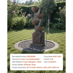 VEVOR Outdoor Water Fountain, 49.61 In Height Fountain And Waterfall,5-Tier Floor Standing Jar-Shaped Cascading Fountains With Light And Pump, Black -Vevor GUEST 755ad9e4 d319 47fa 8b69 a7cb12e05dc1