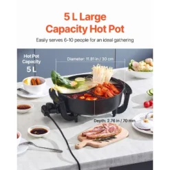 VEVOR Electric Hot Pot, 1360W 5 L Double-flavor Shabu Shabu Pot, Non-Stick Electric Cooker With Divider, Clear Glass Lid, Black -Vevor GUEST 75ff02ac e3f2 4a20 9653 0799cb0f25df