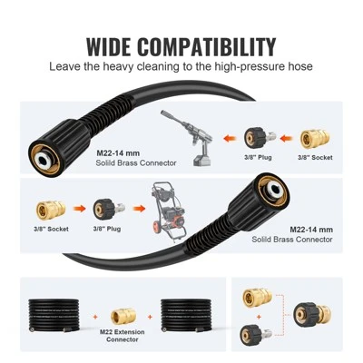 VEVOR Pressure Washer Hose, 100FT, 1/4" Kink Free M22-14mm Brass Thread Replacement For Most Brand Pressure Washers, 3/4'' Bending Radius, Black 2 VEVOR Pressure Washer Hose, 100FT, 1/4" Kink Free M22-14mm Brass Thread Replacement For Most Brand Pressure Washers, 3/4'' Bending Radius, Black - Image 2