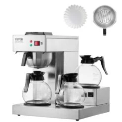 VEVOR 12 Cups Commercial Drip Coffee Maker, Coffee Maker Machine With 3 Glass Carafes And 3 Warmer Plates, Silver -Vevor GUEST 7685be27 7c03 4685 9e97 12aef9f626a1