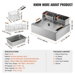 VEVOR Commercial Deep Fryer, 3000W Electric Turkey Fryer With 3 Baskets, Large Capacity 18Qt / 17L Stainless Steel Countertop Single Oil Fryer -Vevor GUEST 775c46f1 51a7 4cef ac33 32823d56d29a