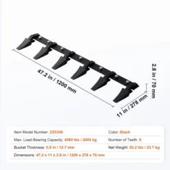 VEVOR Bucket Tooth Bar, 48'', Heavy Duty Tractor Bucket 6 Teeth Bar For Loader Tractor Skidsteer, 4560 Lbs Load-Bearing Capacity, Black -Vevor GUEST 7771756e d6a1 4958 a3df c77a887f2971