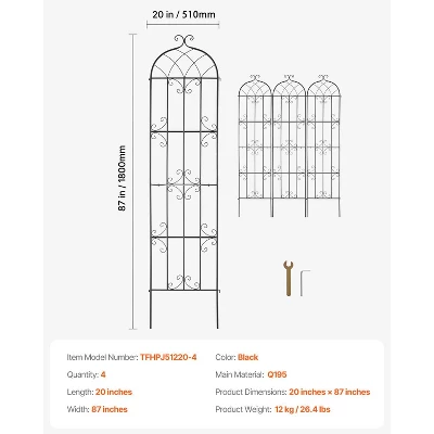 VEVOR Garden Trellis For Climbing Plants, 87 X 20 In, 4 Packs Rustproof Metal Garden Flower Trellis, Outdoor Climbing Rose Trellis Cucumbers Support 7 VEVOR Garden Trellis For Climbing Plants, 87 X 20 In, 4 Packs Rustproof Metal Garden Flower Trellis, Outdoor Climbing Rose Trellis Cucumbers Support - Image 7
