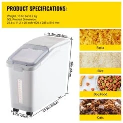 VEVOR Rice Storage Container, 11.4Gallon/50L Capacity Large Dog Food Dispenser Bin, Kitchen Ingredient Grain Cereal Flour Bin, 1 Pack, White -Vevor GUEST 7802ec04 4433 4762 927a 270250646f4c