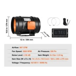 VEVOR Inline Duct Fan, 8-Inch 807 CFM With Temperature Humidity Controller, Quiet EC-motor Ventilation Exhaust Fan For Cooling Booster, Black -Vevor GUEST 78403934 a16b 4b14 8f5a 7d30bd0741d1