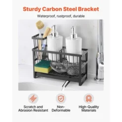 VEVOR Kitchen Sink Caddy Organizer, 2 Tier Sponge Holder For Kitchen Sink With High Brush Holder & Divider, Black -Vevor GUEST 78f7d0dd 4d9b 47ec 902c 6f9ab9b394b9