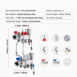 VEVOR 2-Branch Radiant Heat Manifold, 1/2" PEX Tubing Manifold, Stainless Steel PEX Manifold For Hydronic Radiant Floor Heating, Silver -Vevor GUEST 7901a53b 72f9 4a64 88cc 0062c967c70c