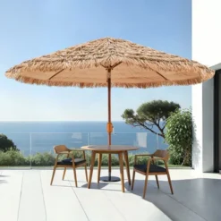 VEVOR Tiki Umbrella, 9 Ft Thatched Patio Umbrella With Tilt, Hawaiian Style Beach Parasol With Durable PP Thatch And 8 Metal Ribs, Original Color