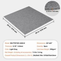 VEVOR Carpet Tiles Peel And Stick, 24” X 24” Squares Self Adhesive Carpet Floor Tile, Soft Padded Carpet Tiles, Easy Install (9Tiles, Light Gray) -Vevor GUEST 79286112 da29 4192 9c65 8189d2fbf74e