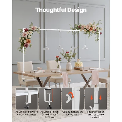 VEVOR Over The Table Rod Stand With Clamps, 13"-42'' Tall & 28"-98" Length Adjustable, Metal Table Arch Stand, Tabletop Balloon Arch Frame, White 4 VEVOR Over The Table Rod Stand With Clamps, 13"-42'' Tall & 28"-98" Length Adjustable, Metal Table Arch Stand, Tabletop Balloon Arch Frame, White - Image 4
