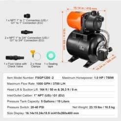 VEVOR 1 HP Shallow Well Pump With Pressure Tank, 1000 GPH/3700 L/H, 164 Ft Lift 20/40 PSI Pressure Switch, Orange&Black -Vevor GUEST 7960ba69 9819 4273 98a1 6ad309015ec3