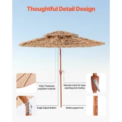 VEVOR Tiki Umbrella, 9 Ft Thatched Patio Umbrella With Tilt, 2-Tier Hawaiian Style Beach Parasol With PP Thatch And 8 Metal Ribs, Original Color -Vevor GUEST 79920d31 3dfb 4339 87fd 028efa7db214