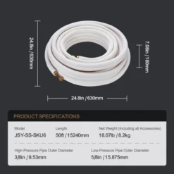 VEVOR 50FT Mini Split Line Set, 3/8" & 5/8" O.D Copper Pipes Tubing And Triple-Layer Insulation, For Mini Split Air Conditioning Refrigerant, White -Vevor GUEST 79afb48c a4a4 4305 b53f 3117077ad997