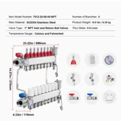 VEVOR 8-Branch Radiant Heat Manifold, 1/2" PEX Tubing Manifold, Stainless Steel PEX Manifold For Hydronic Radiant Floor Heating, Silver -Vevor GUEST 7a8bb8c9 bfa3 4779 8eec 60dbc7e5d596