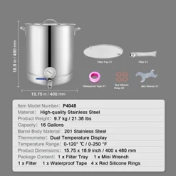 VEVOR Stainless Steel Kettle, 16 GALLON Brewing Pot, Tri Ply Bottom For Beer, Brew Kettle Pot, Home Brewing Supplies Includes Lid, Handle,Thermometer -Vevor GUEST 7b505439 9309 4ed4 a33b 5619efc6261d