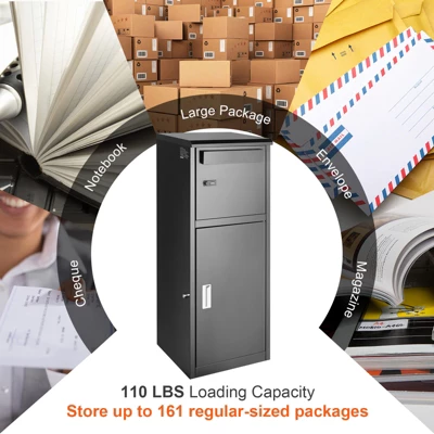 VEVOR Package Delivery Boxes For Outside 16.2"x15.8"x44", Galvanized Steel Package Delivery Box With Coded Lock, Removable Anti-theft Baffle, Black 5 VEVOR Package Delivery Boxes For Outside 16.2"x15.8"x44", Galvanized Steel Package Delivery Box With Coded Lock, Removable Anti-theft Baffle, Black - Image 5