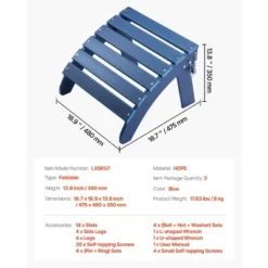 VEVOR Adirondack Ottoman Set Of 2, 18.7L X 18.9W X 13.8H Inch HDPE Plastic Folding Adirondack Ottoman, Weather-Resistant Foot Rest, Blue -Vevor GUEST 7babf5c5 0cc7 4b84 b403 26913d7ada40