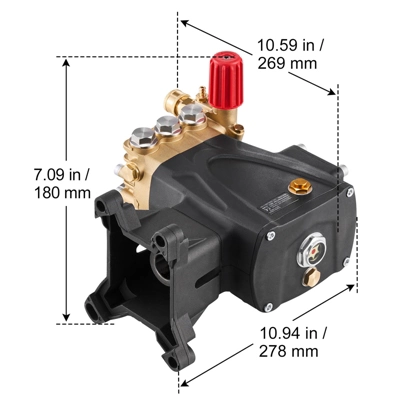 VEVOR Pressure Washer Pump, 1" Shaft Horizontal Triplex Plunger, 4000 PSI, 4.0GPM, Replacement Power Washer Pumps Kit With 5 Nozzles, Black 7 VEVOR Pressure Washer Pump, 1" Shaft Horizontal Triplex Plunger, 4000 PSI, 4.0GPM, Replacement Power Washer Pumps Kit With 5 Nozzles, Black - Image 7