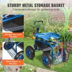 VEVOR Garden Cart Rolling Workseat With Wheels, 360 Degree Swivel Seat, Wagon Scooter With Steering Handle & Utility Tool Tray, Use, Blue -Vevor GUEST 7c27b14a 3828 4386 8c3e 982686f3d915