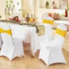 VEVOR Stretch Spandex Folding Chair Covers,Universal Fitted Chair Cover With Chair Sashes,Removable Washable Protective Slipcovers,30 Set Gold & White