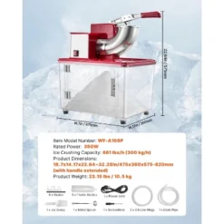 VEVOR Commercial Ice Crusher 661LBS/H, 350W Electric Snow Cone Machine With 4 Blades, 2000RPM Stainless Steel Shaved Ice Machine, Red -Vevor GUEST 7c7b8c82 9b8f 4d73 a792 f7a49d90392f