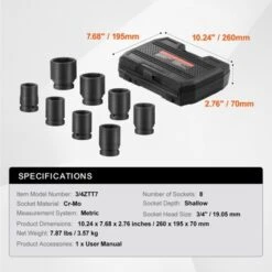 VEVOR Axle Nut Impact Socket Set, 3/4" Drive 6-Point 8-Piece Metric Spindle Nut Socket Set,CR-MO Heat Treated Large Socket Set With Storage Case Black -Vevor GUEST 7cd97ec9 0e95 4f6d a503 68cebfc69a00