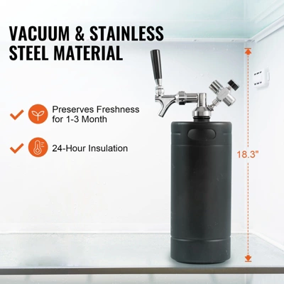 VEVOR Beer Growler Tap System, 128Oz 4L Mini Keg, 304 Stainless Steel Pressurized Beer Growler With Pressure Display, CO2 Regulator Faucet, Black 3 VEVOR Beer Growler Tap System, 128Oz 4L Mini Keg, 304 Stainless Steel Pressurized Beer Growler With Pressure Display, CO2 Regulator Faucet, Black - Image 3