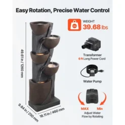 VEVOR Outdoor Water Fountain, 49.61 In Height Fountain And Waterfall,5-Tier Floor Standing Jar-Shaped Cascading Fountains With Light And Pump, Black -Vevor GUEST 7df2ee34 6165 45cc 8654 4e8e3fbffa39