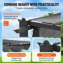 VEVOR 10'x10' Outdoor Retractable Pergola With Canopy, Aluminum Pergola With Retractable Canopy, Modern Pergola With Sun Shade Canopy, Gray -Vevor GUEST 7f0c6f55 a57a 4089 ab79 e96923d8a3b2