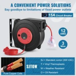 VEVOR Retractable Extension Cord Reel, 45 FT, Heavy Duty 12AWG/3C SJTOW Retractable Power Cord With Lighted Triple Tap Outlet, Black 11 VEVOR Retractable Extension Cord Reel, 45 FT, Heavy Duty 12AWG/3C SJTOW Retractable Power Cord With Lighted Triple Tap Outlet, Black -Vevor GUEST 7f4259df eac5 4afb a772 39f51dee6e37