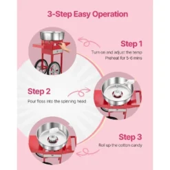 VEVOR Electric Cotton Candy Machine With Cart, 1000W Commercial Candy Floss Maker With 20.5 In Stainless Steel Bowl, Sugar Scoop, And Drawer, Red -Vevor GUEST 7f67b265 7b11 413a 9af4 1e6ca803333d