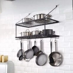 VEVOR Pot Rack Wall Mounted, 30 Inch Pot And Pan Hanging Rack, Pot And Pan Hanger With 12 S Hooks, 55 Lbs Loading Weight