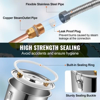 VEVOR Alcohol Still, 13.2 Gal / 50 L Stainless Steel Water Alcohol Distiller With Copper Coil For Fast Cooling, Dual Condenser Distiller Kit, Silver 6 VEVOR Alcohol Still, 13.2 Gal / 50 L Stainless Steel Water Alcohol Distiller With Copper Coil For Fast Cooling, Dual Condenser Distiller Kit, Silver - Image 6