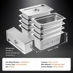 VEVOR 8 Pack Hotel Pans, 1/3 Size Anti-Jam Steam Pan With Lid, 0.8mm Thick Stainless Steel Steam Table Pan, 6-Inch Deep Commercial Table Pan -Vevor GUEST 805344d8 8a34 4e86 bfb0 a72196720c77