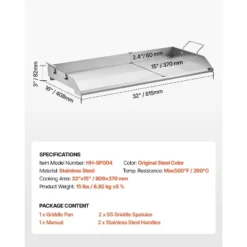 VEVOR Stainless Steel Griddle, 32x16 Inch Universal Flat Top Rectangular Plate, Gas Grill Griddle For BBQ Grill, Teppanyaki, Silver -Vevor GUEST 809a792d 736e 41fe 99b0 30ca16ca7b17